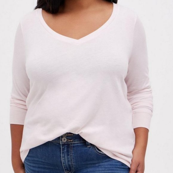 Torrid Girlfriend Signature Jersey V-Neck Long Sleeve Tee Size 5 pink - Picture 1 of 2